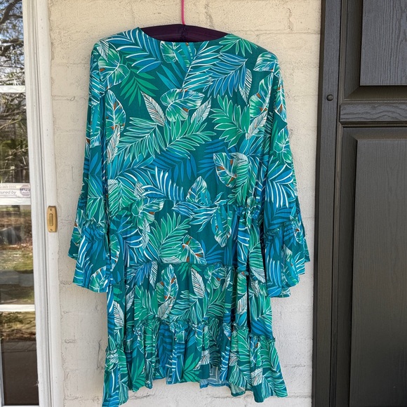 Blue Island Blue/Green Tropical Print Swimsuit   Coverup Dress Size 2X - Picture 6 of 9